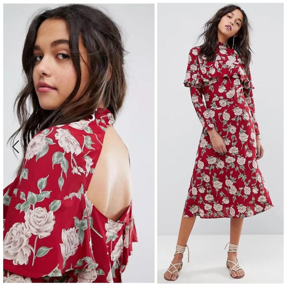 Flynn Skye Red Floral Midi Dress